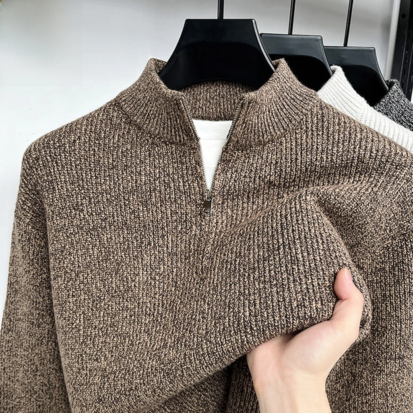 

Мужской свитер Legend Paul 2025: утепленный, с воротником-стойкой на молнии, осенне-зимний, свободный, простой, вязаный, теплый, шерстяной