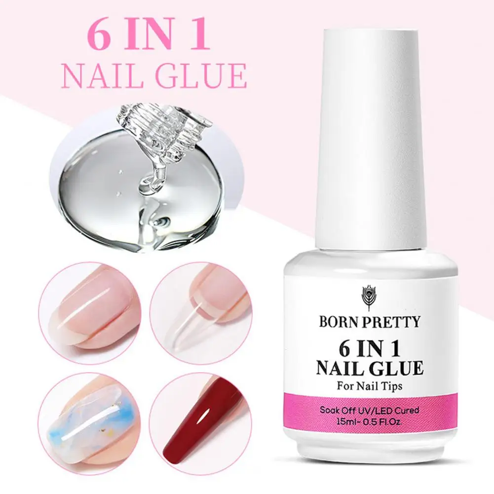 Prático Cola Funcional das Unhas, Persistente Estender Unhas, Sem Odor, Limpe Livre, Gel Base, Top Coat, Soak Off, 6-in-1