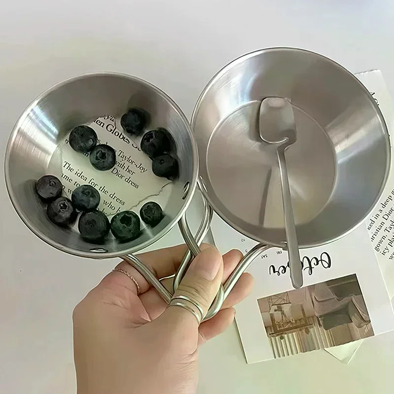 

1 шт., кухонная миска в корейском стиле, прочная миска для рисового вина из нержавеющей стали, бытовая тарелка для закусок с двойными ушками, миска для лапши быстрого приготовления