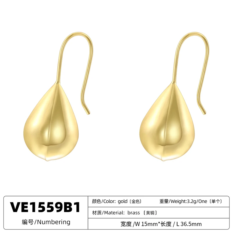 ZHUKOU Brass 18K Golden Plated Shiny Bubble Earrings Heart Shaped Star Earrings Ladies Simple Fashion Metal Earrings VE1559-63