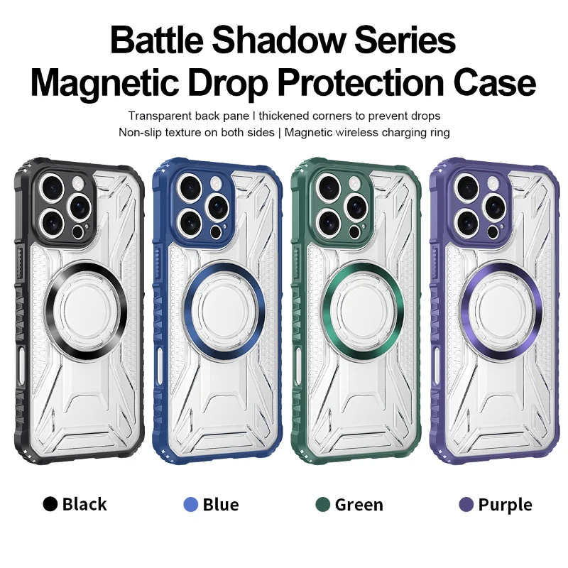สําหรับMagsafeแม่เหล็กสีทึบสี่มุมAnti Dropเคสโทรศัพท์โปร่งใสสําหรับiPhone 17 Pro Max Air 15 11 12 13 16 Pro Max E