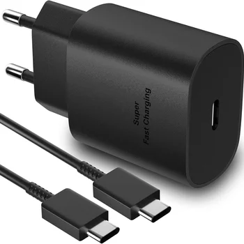 초고속 충전 유럽 미국 AC 가정 여행 USB C 벽 충전기, 삼성 S20 S23 S24 htc Lg 안드로이드 폰용 추가 케이블, 25W