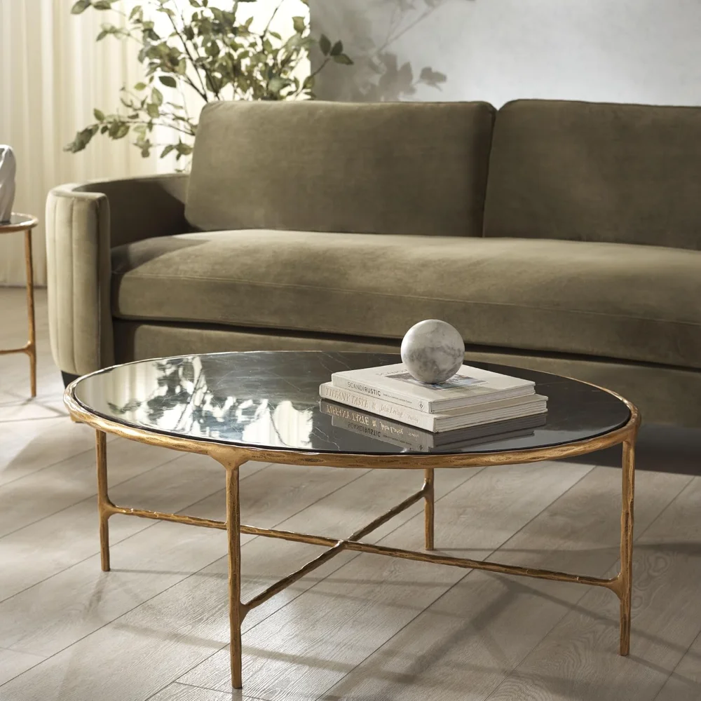 SAFAVIEH Couture Collection Jessa Brass Base & Black Marble Top Oval Coffee Table, Fully Assembled