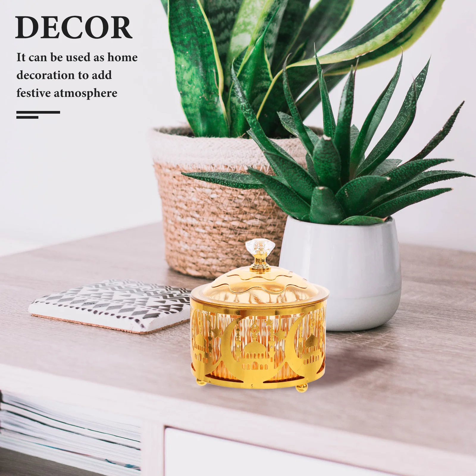 

1pc Snack Candy Tray Metal Home Decor Cookie Jar Snacks Container Ornaments Eid Mubarak Party Boxes Sweet Containers Kitchen Bar