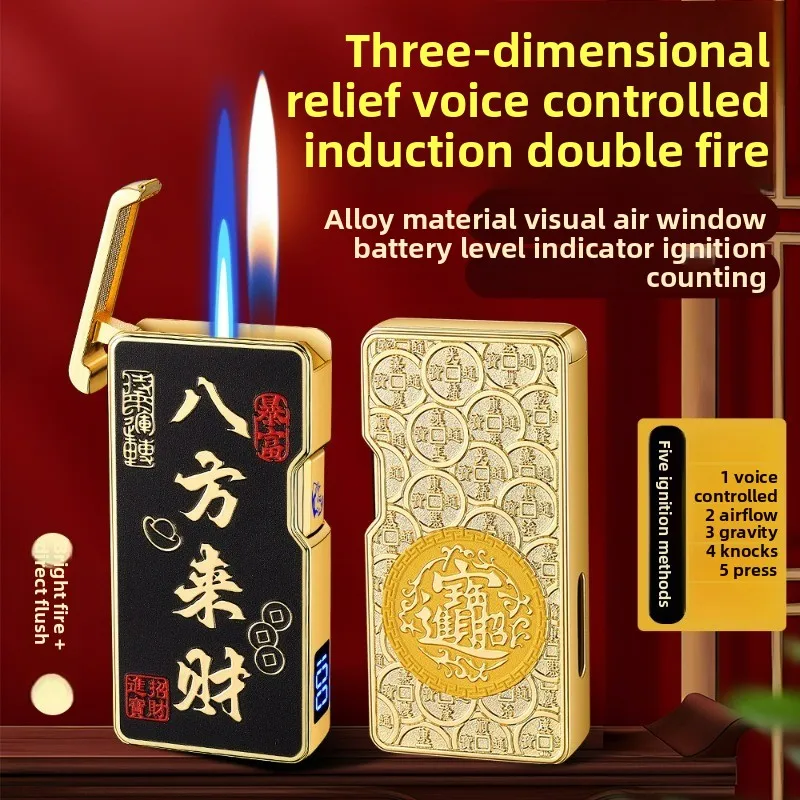 

Индукционная двойная огненная бутановая газовая зажигалка с голосовым управлением, визуальное газовое окно, цифровой дисплей с батареей, USB электрические зажигалки