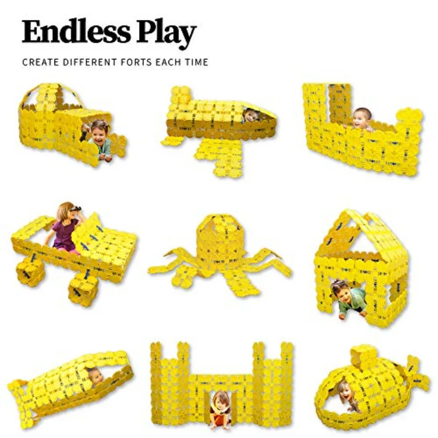 Kit de construction de Fort de luxe jaune, ensemble de jeu polyvalent d'intérieur et d'extérieur pour âges de 5 à 12 ans, jouet éducatif STEM pour château de construction