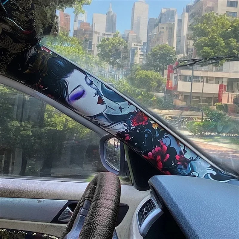 2Pcs Japanese Geisha Flower Car A‑Pillar Vinyl Sticker Universal Auto Interior A Pillar Decor Decal DIY Modified Car Interior