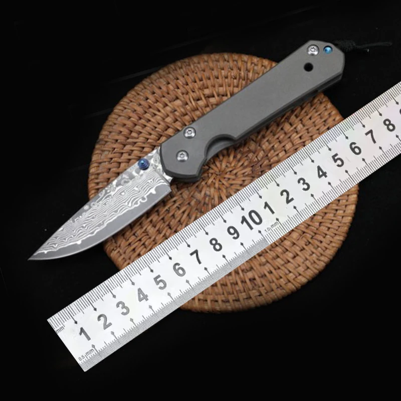 CR Sebenza Damascus Steel Outdoor Pocket Folding Knife Survival Knife Titanium Handle Knife EDC Multifunctional Fishing Knife