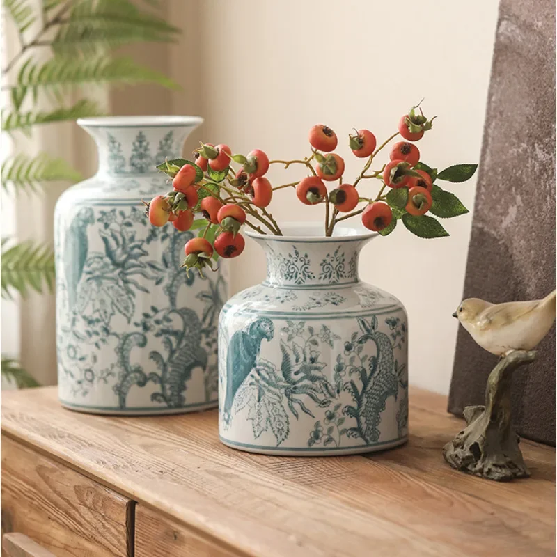 New Chinese Style Flower Vase Ceramic Painting Blue White Porcelain Foyer Craft Ornaments Practical Versatile Hydroponic Bottle