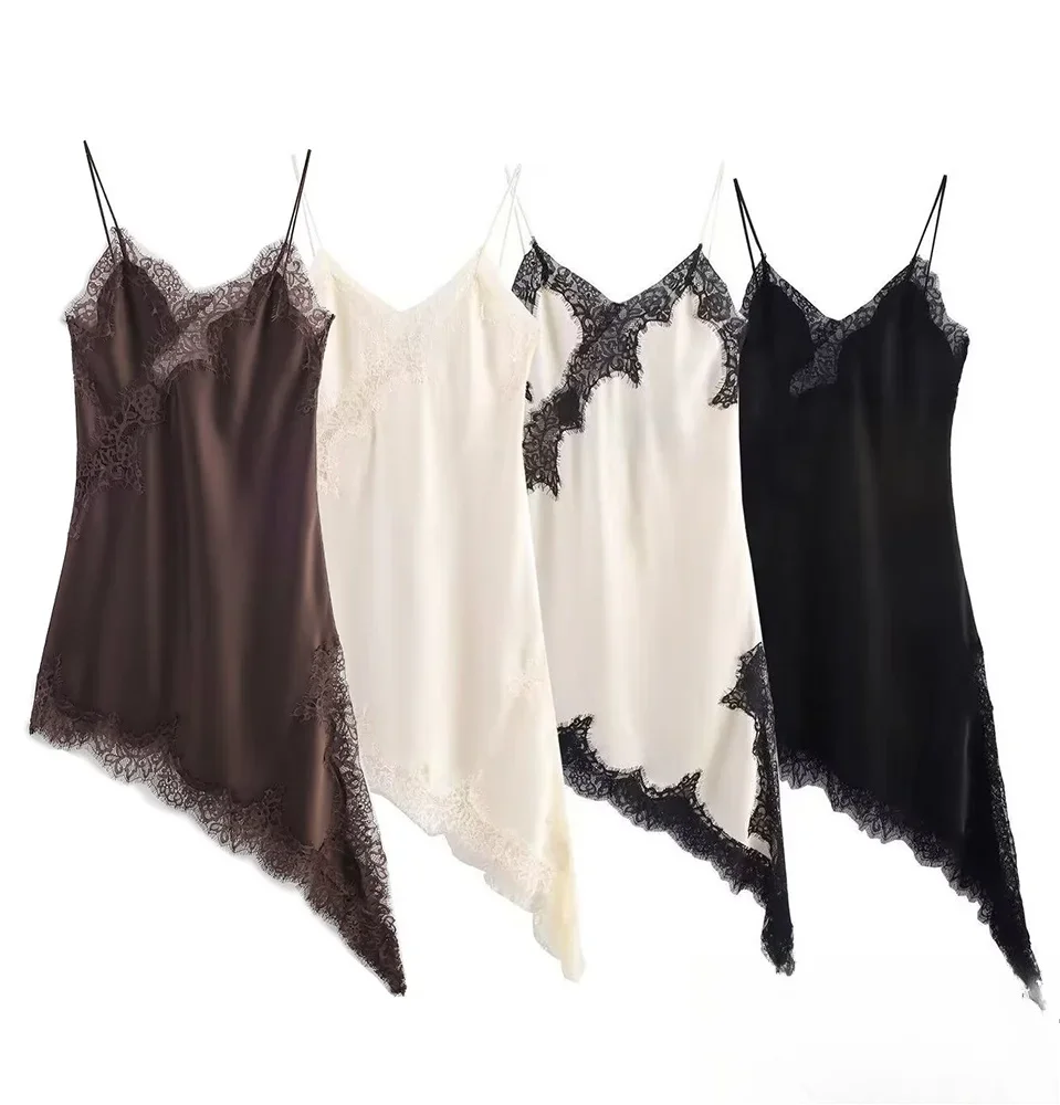 KONDALA Women Elegant Luxury Dress Lace Asymmetrical Suspender Dress New 2025 Spring/Autumn Fashion Party Hot-Sexy Mujer Dress