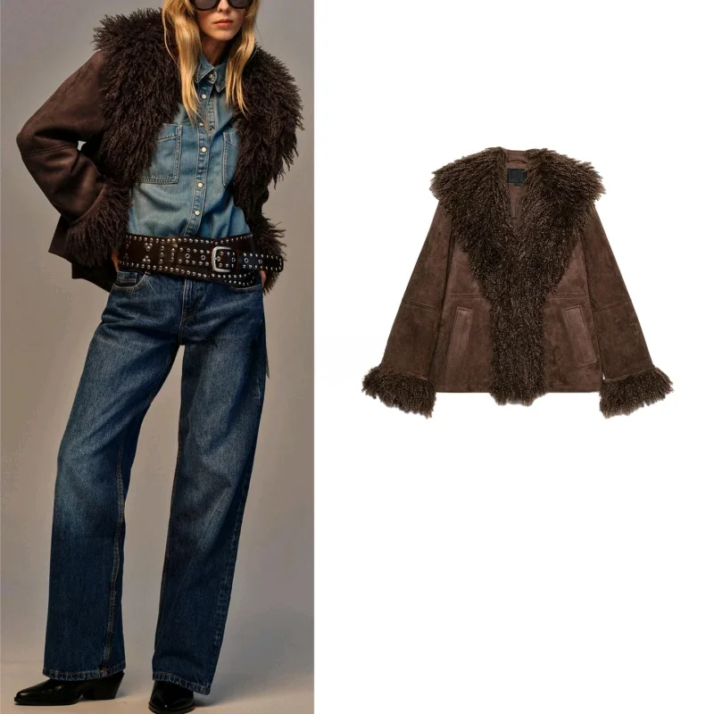 

Осеннее женское двустороннее пальто с эффектом искусственного меха Jaet Long Sve, пальто с откидным воротником, повседневное хлопковое пальто со стойкой...