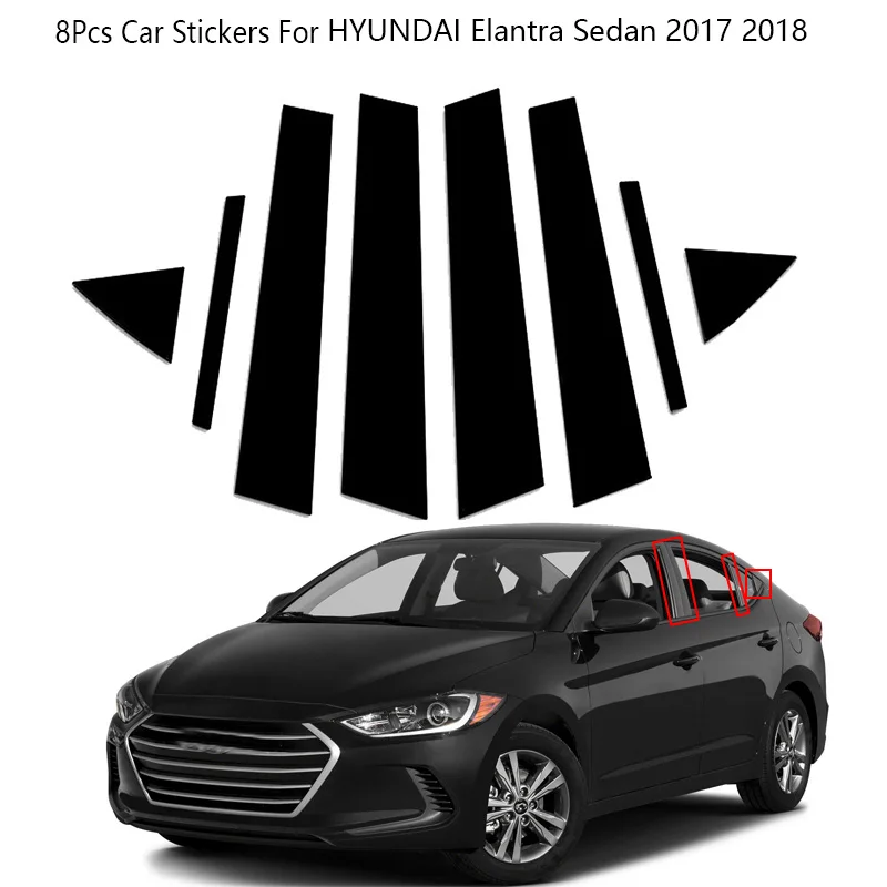 8Pcs Carbon Fiber Black Window Pillar Stickers Cover For HYUNDAI Elantra Sedan 2017 2018 Exterior Car Accessories