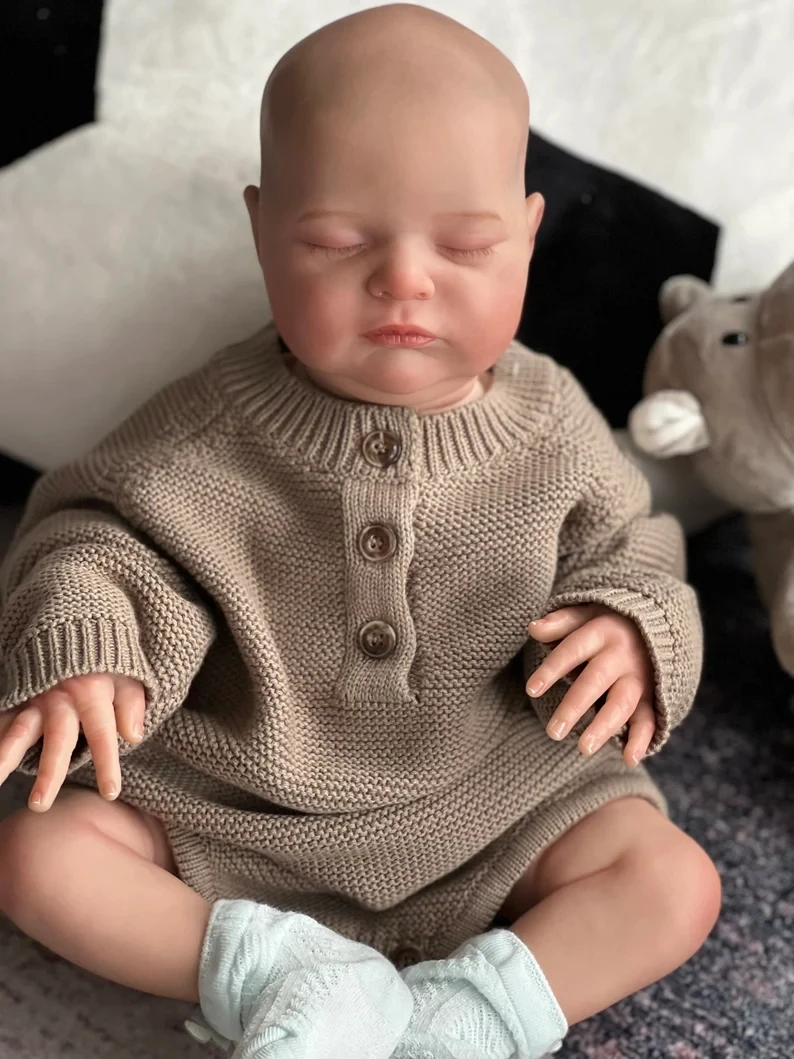 

NPK 19inch Newborn Baby Doll Reborn Asleep Soft Body Lifelike Laura 3D Skin with Visible Veins High Quality Handmade Doll