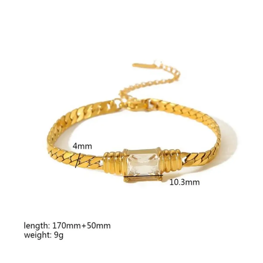 Zierliches Armband aus Edelstahl mit flacher Schlangenkette, Herzanhänger und glänzendem Zirkon, 18K vergoldet, Schmuckaccessoires, Damengeschenke – Detail 5