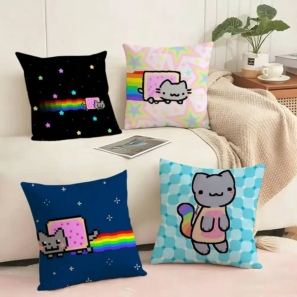

Cute Nyan Cat Pillow Case Square Double-Sided Sofa Cushion Cover Bedroom Bedside Pillow Gift