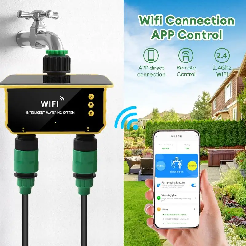 Dual Zone WIFI Solar Irrigation Timer Smart APP Control Automatic Irrigation System Outdoor Water Timer Garden Watering Tool