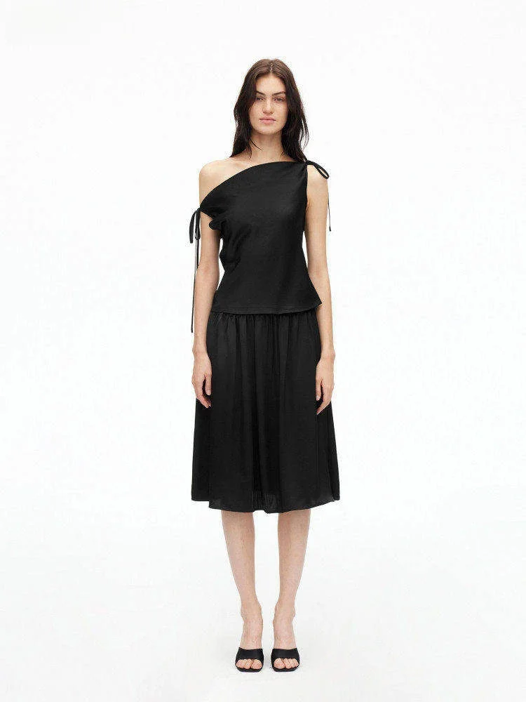 

AFTADAWN Комплект из жилета без рукавов и юбки миди в винтажном стиле, женский летний модный комплект из двух предметов с асимметричным дизайном плеч