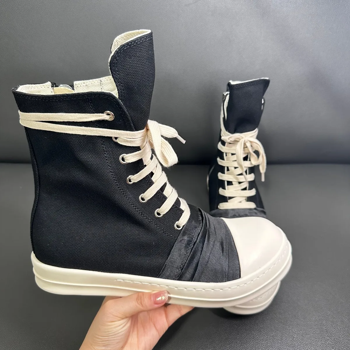 

Ro Brand Men Shoe Women Sneaker Black Canvas Shoes High Top Casual Sneakers Zipper Luxury Boots Flat Ankle Boot