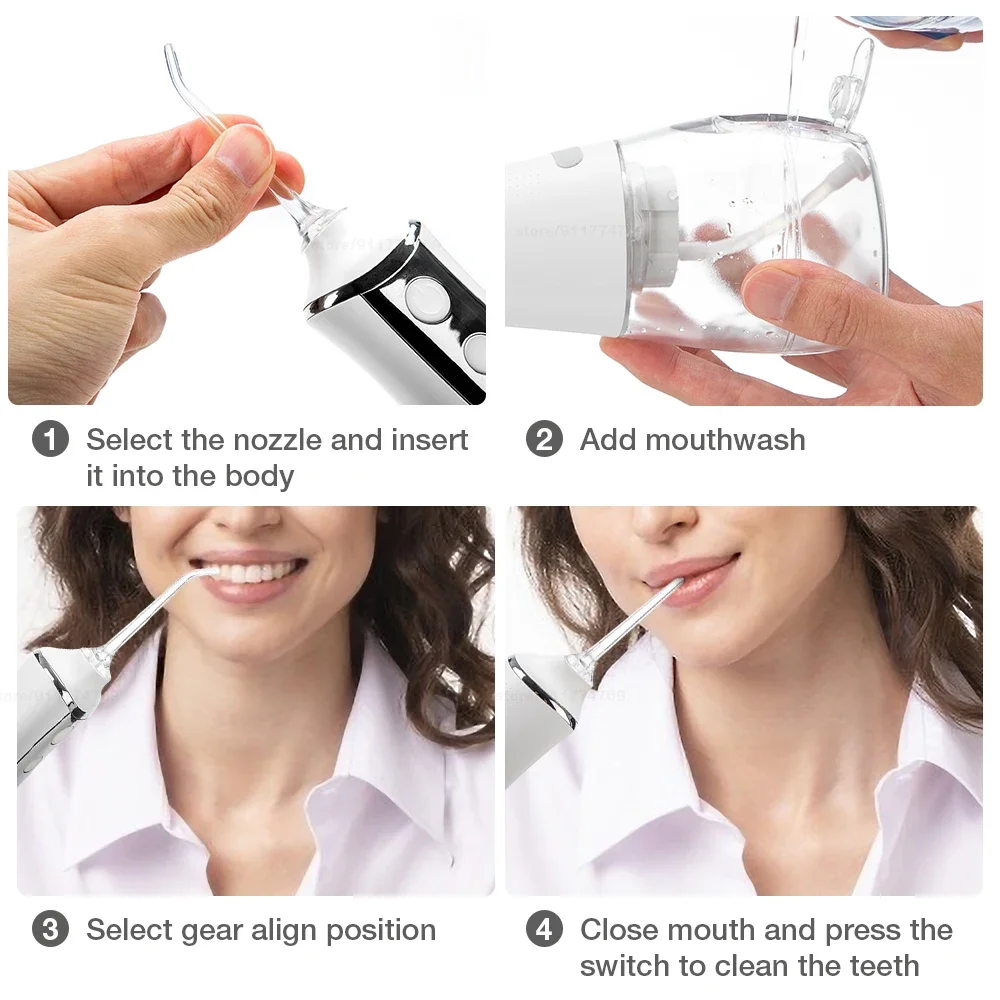 Portable Dental Water Flosser with 3 Modes- USB Rechargeable & Waterproof- 330ml Tank- 5 Nozzles