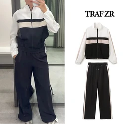 TRAF ZR Aesthetic Women's Two-piece Set Trouser Suits New Matching Pants Sets Long Sleeve Bomber Jacket Side Striped Pants