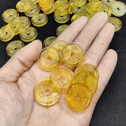 10pcs Golden Transparent K9 Crystal Ancient Qianlong Tong Bao Coin Money Chinese Feng Shui Lucky Fortune Wealth Home Decor