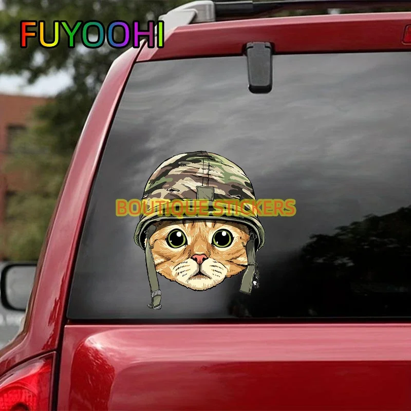 FUYOOHI بوتيك ملصقات القط الجندي الفينيل سيارة ملصق سيارة التخييم ملصق مائي مقاوم للماء الكتابة على الجدران دراجة نارية الديكور