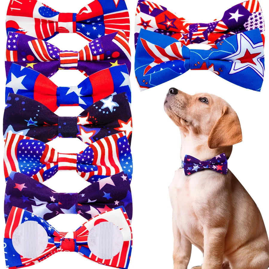 50/100ps American Independence Day Dog Accessories Dog Collar Bow Tie Slidable Dog Collar Accessories Pet Supplies For 4th July