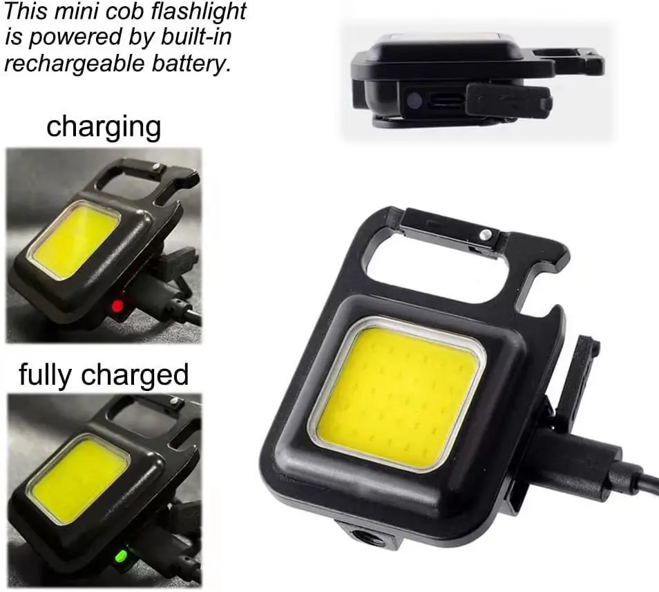 USB Rechargeable Mini LED Working 30COB Lights Bright Keychain Pocket Portable Flashlight Clip Lantern Outdoor Camping Hiking