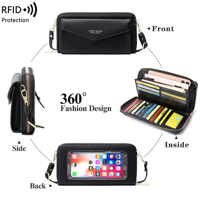 Touch screen mobile phone bag RFID Anti-theft brush mobile phone bag Multi-function crossbody purse women\'s small shoulder bag