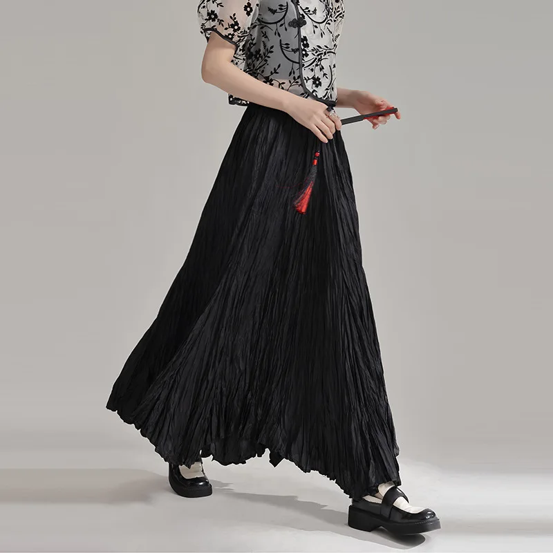 

2024 Cross border New Arrivals Loose and Slim A-line Extra Large Swing Skirt Flowing and Draping Wrinkled Women's Skirt