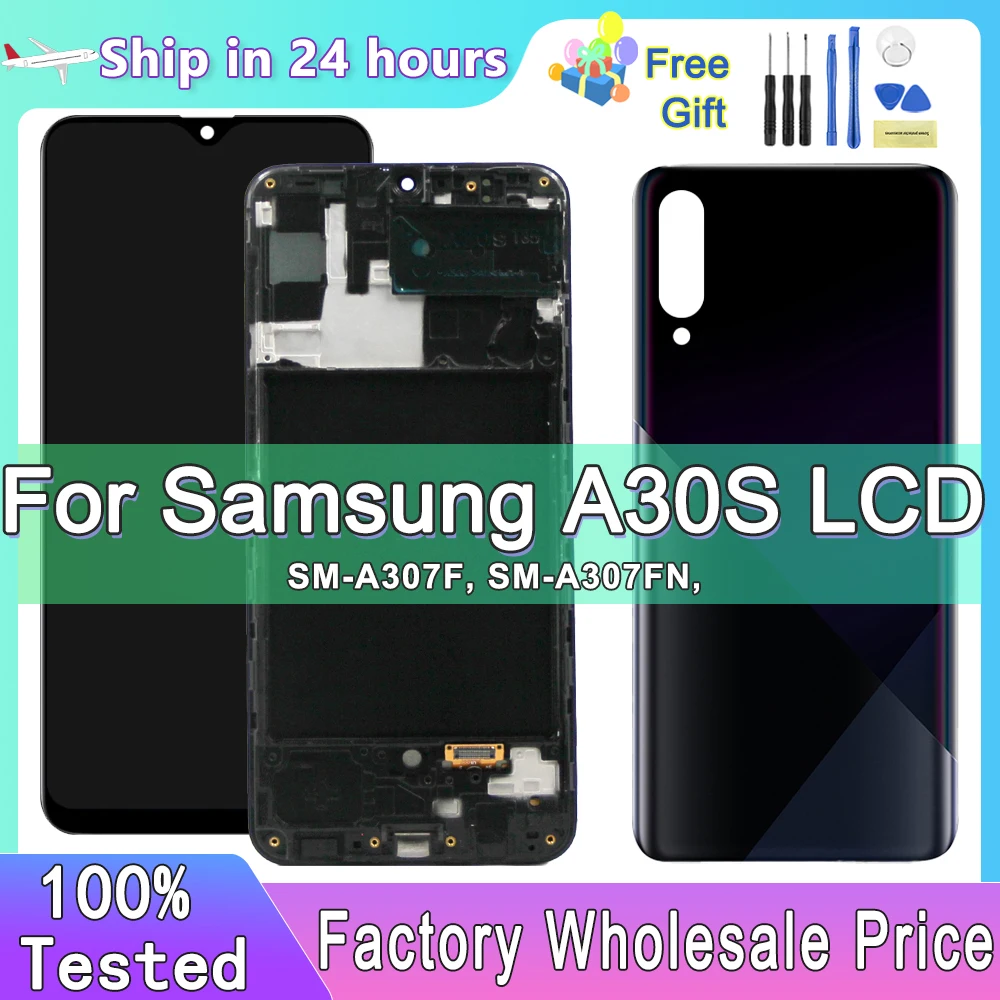 100% протестированный экран A30S, для Samsung A30S A307 A307F A307FN A307G A307YN ЖК-дисплей, цифровой сенсорный экран с рамкой