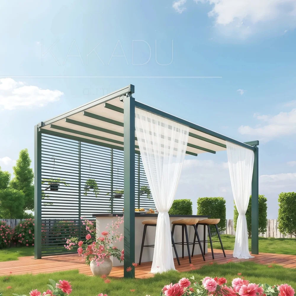 KAKADUH High Quality Powder Coated Aluminum Outdoor Motorized Louvered Pergola with Sun Rain Protection