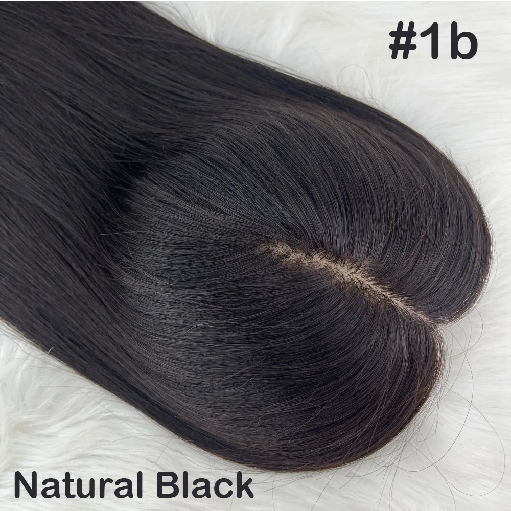 15x17cm Donkerbruin Menselijk Haar Topper Zijden Top Ademend Maagdelijk Haar Europese Zijde Basis Zacht Haarstuk Met Clips in voor Vrouwen