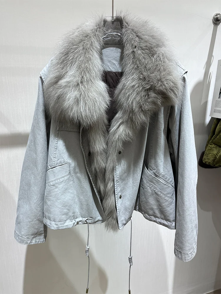 2025 Winter Warm Women Goose Down Jacket Real Natural Fox Fur Collar Puffer Jacket Luxury Outwear Female Coat