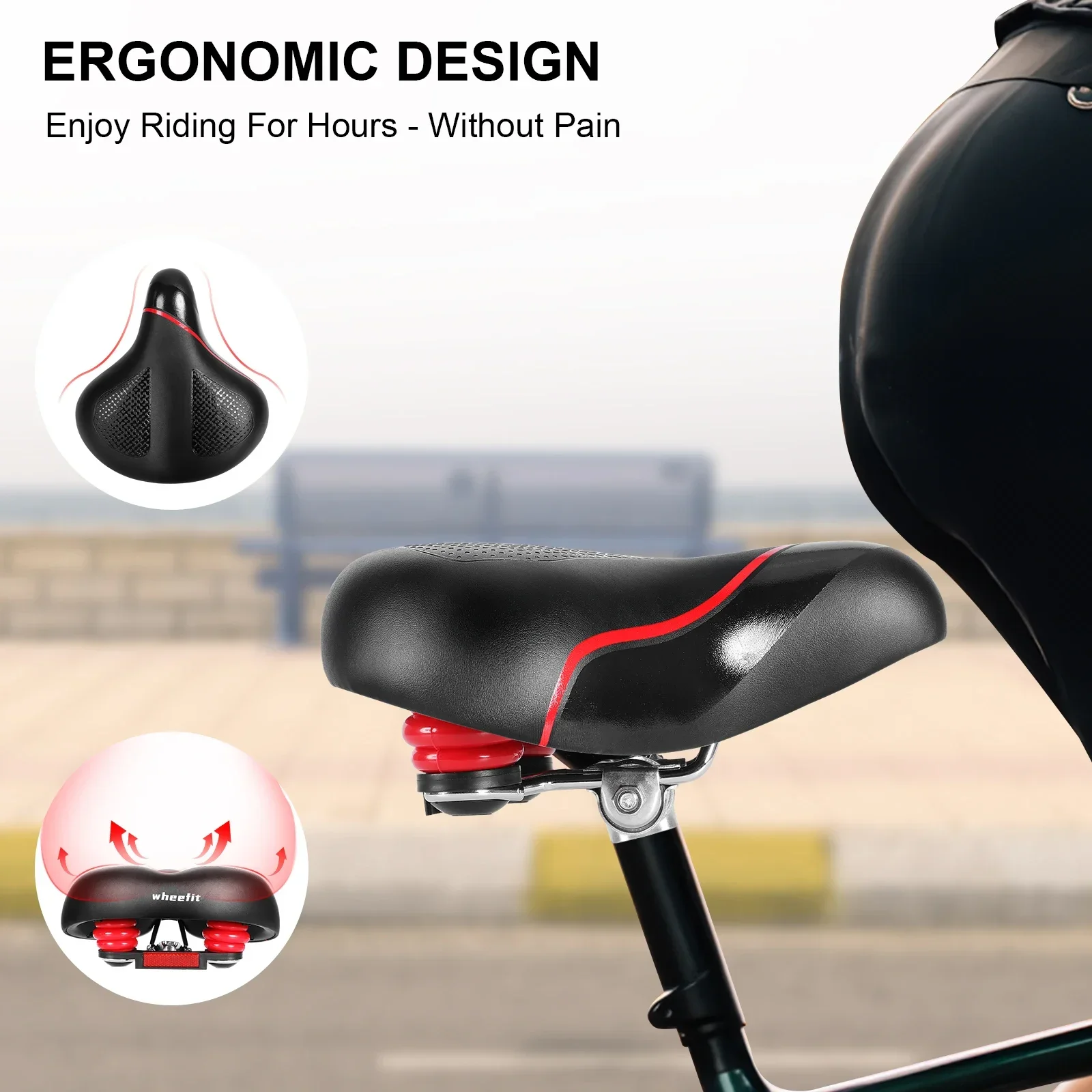 Comfort Bike Seat, Wide Bicycle Saddle for Men&Women, Fits Peloton, MTB, Cruiser & City Bikes, Waterproof with Reflective Strips image 4