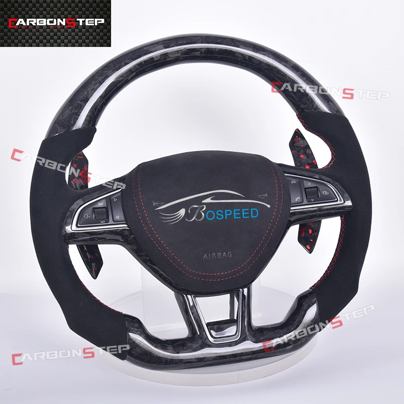 

Suede Leather Carbon Fiber Led Steering Wheel For Skoda Octavia MK3 VRS Superb Rapid Laura Fabia Sports Racing Cars Forged