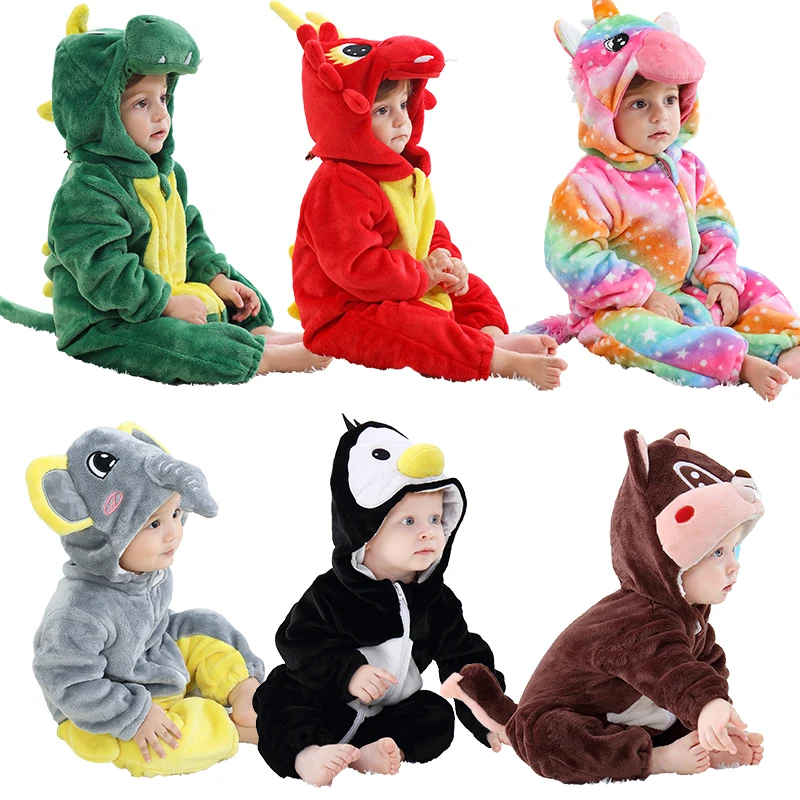

Toddler Baby Girls and Boys Uncorn Kigurumi Pajamas One Piece Hooded Jumpsuits Dinosaur Elepant Moneky Penguin Baby Onesies
