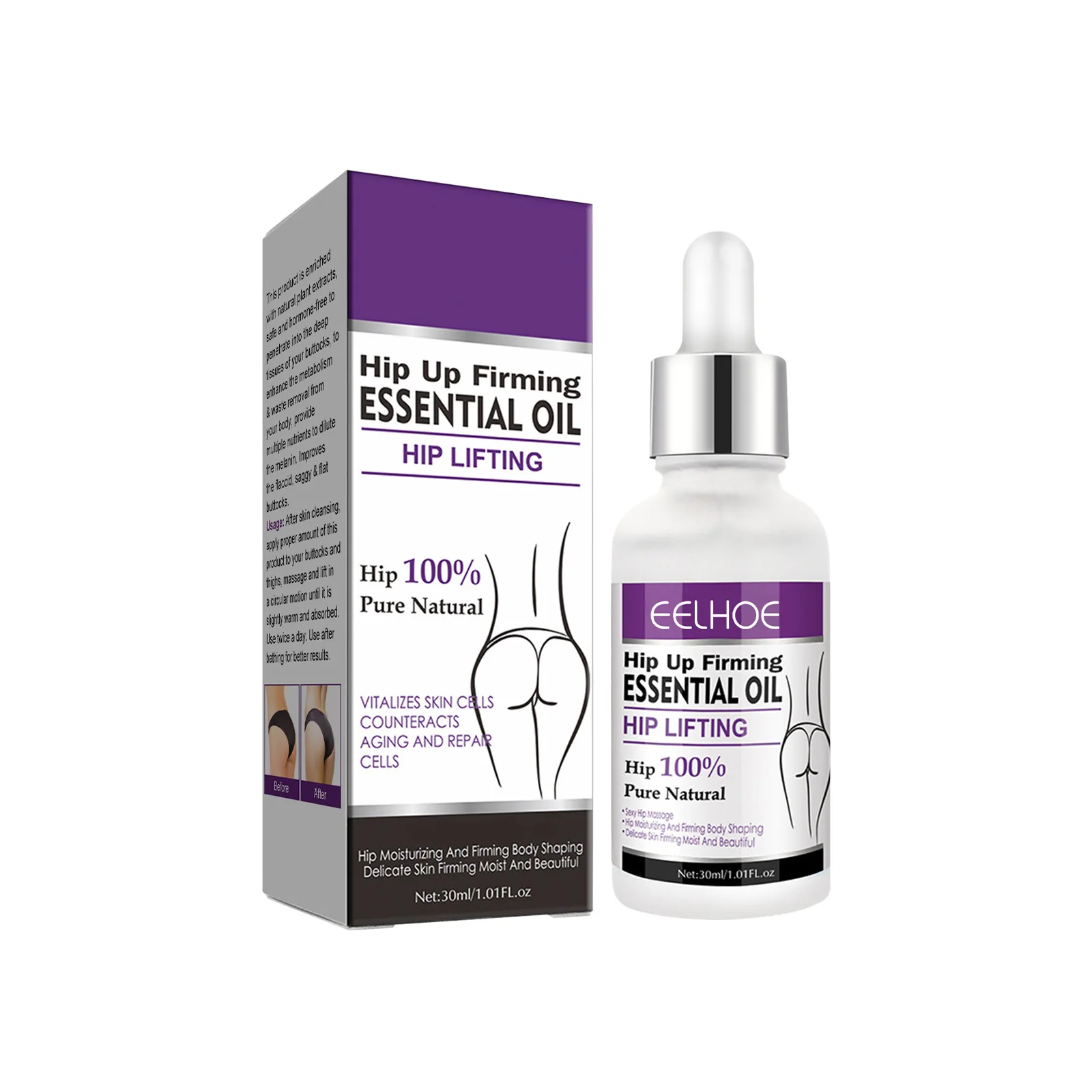 EELHOE Hip Up Firming Essential Oil Natural Sexy Big Ass Butt Enhancer Buttock Enlargement Body Lifting Shaping Massage Oil 30ml