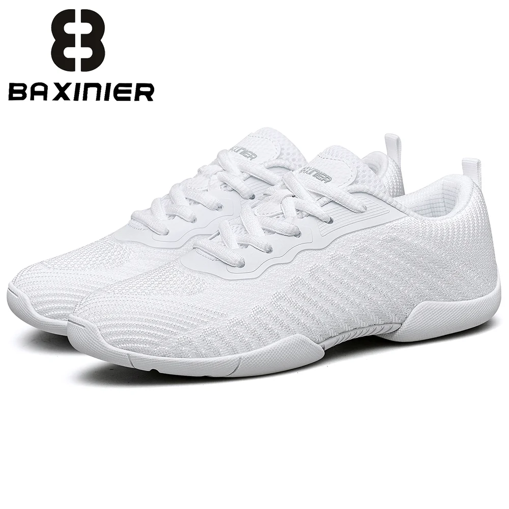 

BAXINIER Youth Girls Cheerleading Dance Shoes Breathable White Training Sneakers for Cheer Competitions Gym Class Tennis