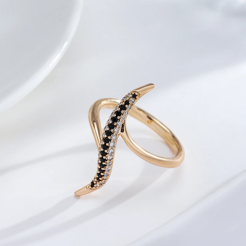 Kinel Unique Design White And Black Natural Zircon Rings For Women Fashion 585 Rose Gold Color Daily Fine Jewelry 2023 New