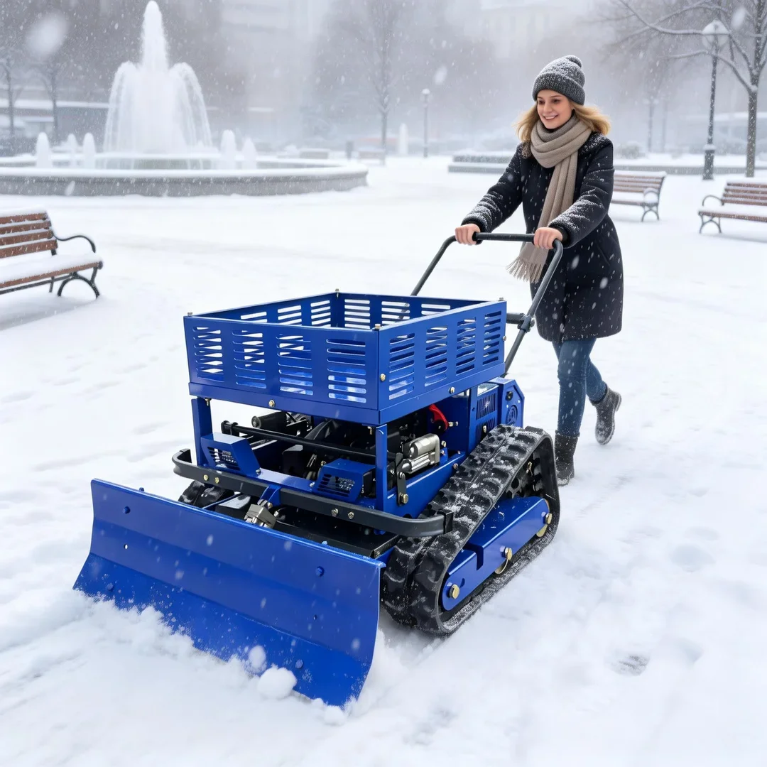 

Customized Cordless Rotary Tracked Lawn Mower 4-Stroke Self Propelled All Terrain Remote Control Free Storage Rack Snow Shovel