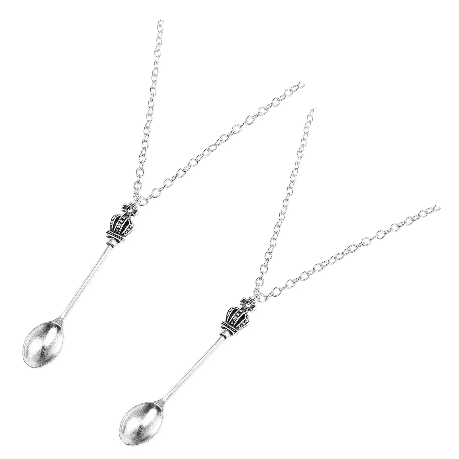 2Pcs Crown Spoon Design Necklace Elegant Retro Clavicle Chain Exquisite Pendant Jewelry Gift for Her Birthday Valentine's Day