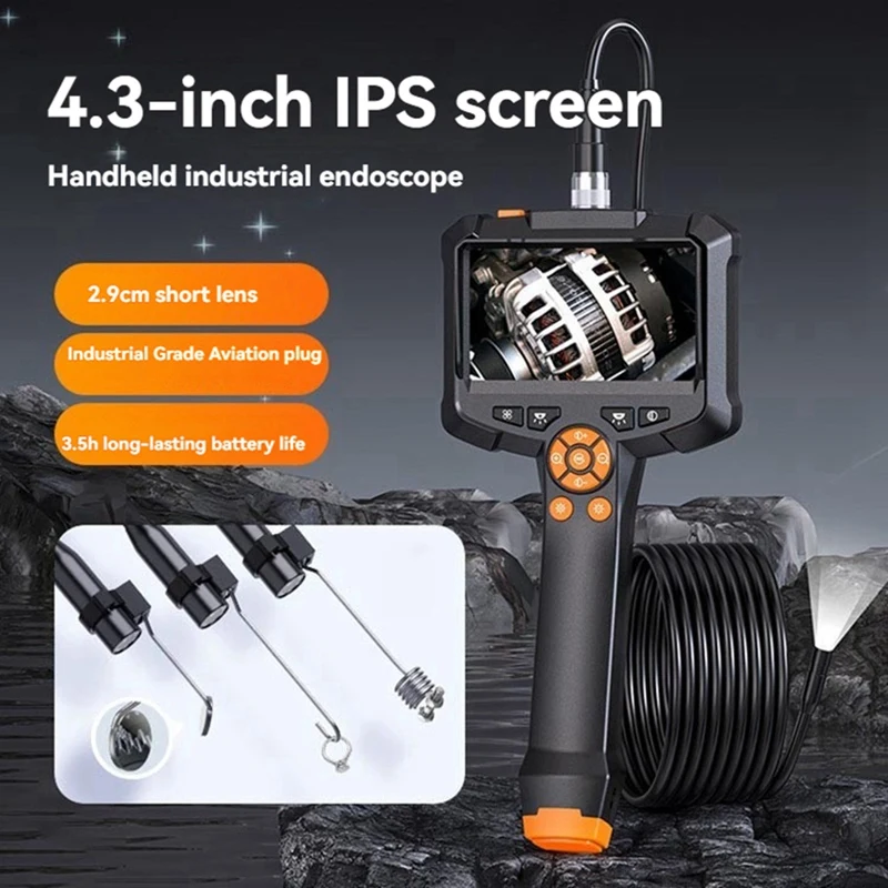 A73E-Endoscope Camera 4.3 Inch Lens HD 1080P Car Inspection Borescope IP67 Waterproof Sewer Camera With LED