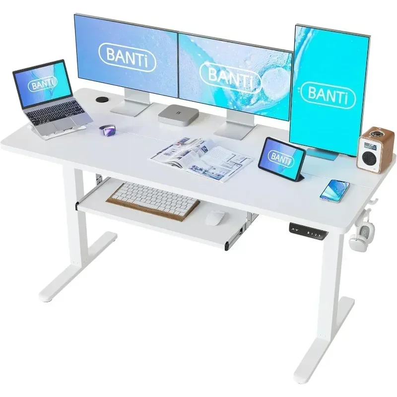 

63" X 24" Height Adjustable Electric Standing Desk with Keyboard Tray,Sit Stand Up Desk with Splice Board,Office Furniture