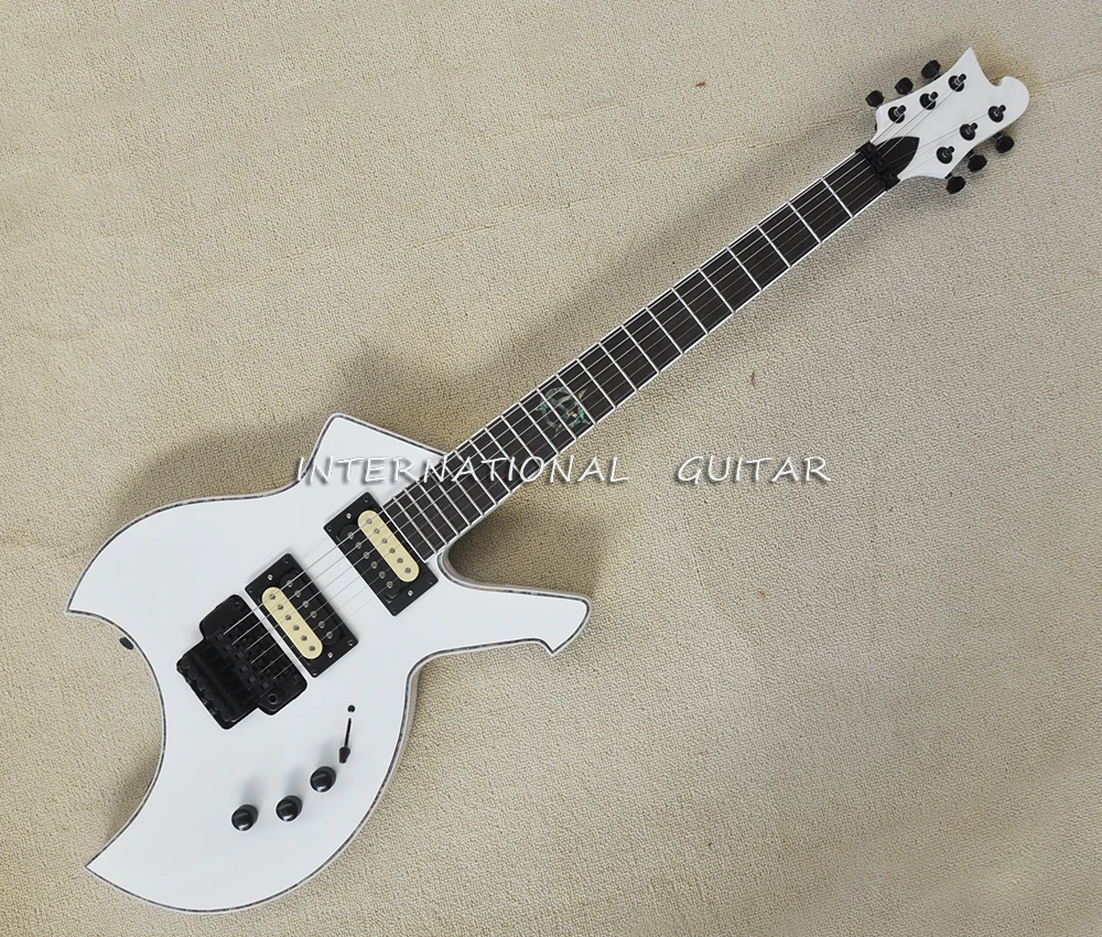 6 Strings White Electric Guitar with Tremolo Bridge,Humbuckers,Rosewood Fretboard,Customizable