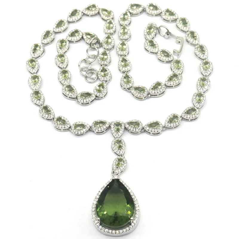 52x20mm Prevent Allergy Rhodolite Garnet Green Amethyst Purple Spinel CZ Women Silver Necklace 18-19inch
