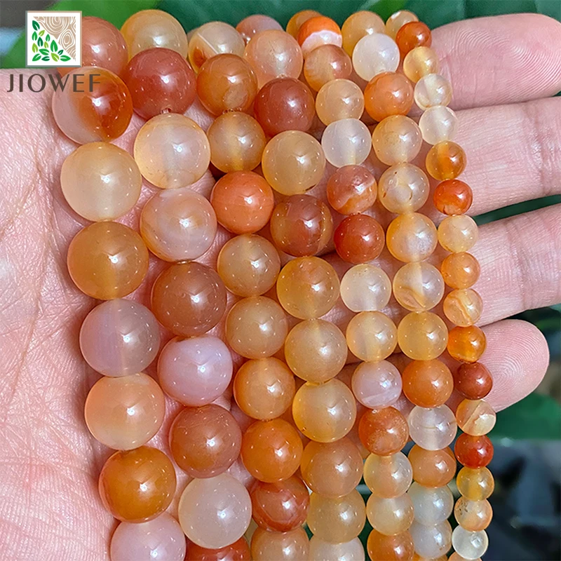 Bracelet en pierre naturelle lisse, Agates cornaline rouge Orange, perles rondes amples pour la fabrication de bijoux 15 "brin 4 6 8 10 12 14MM