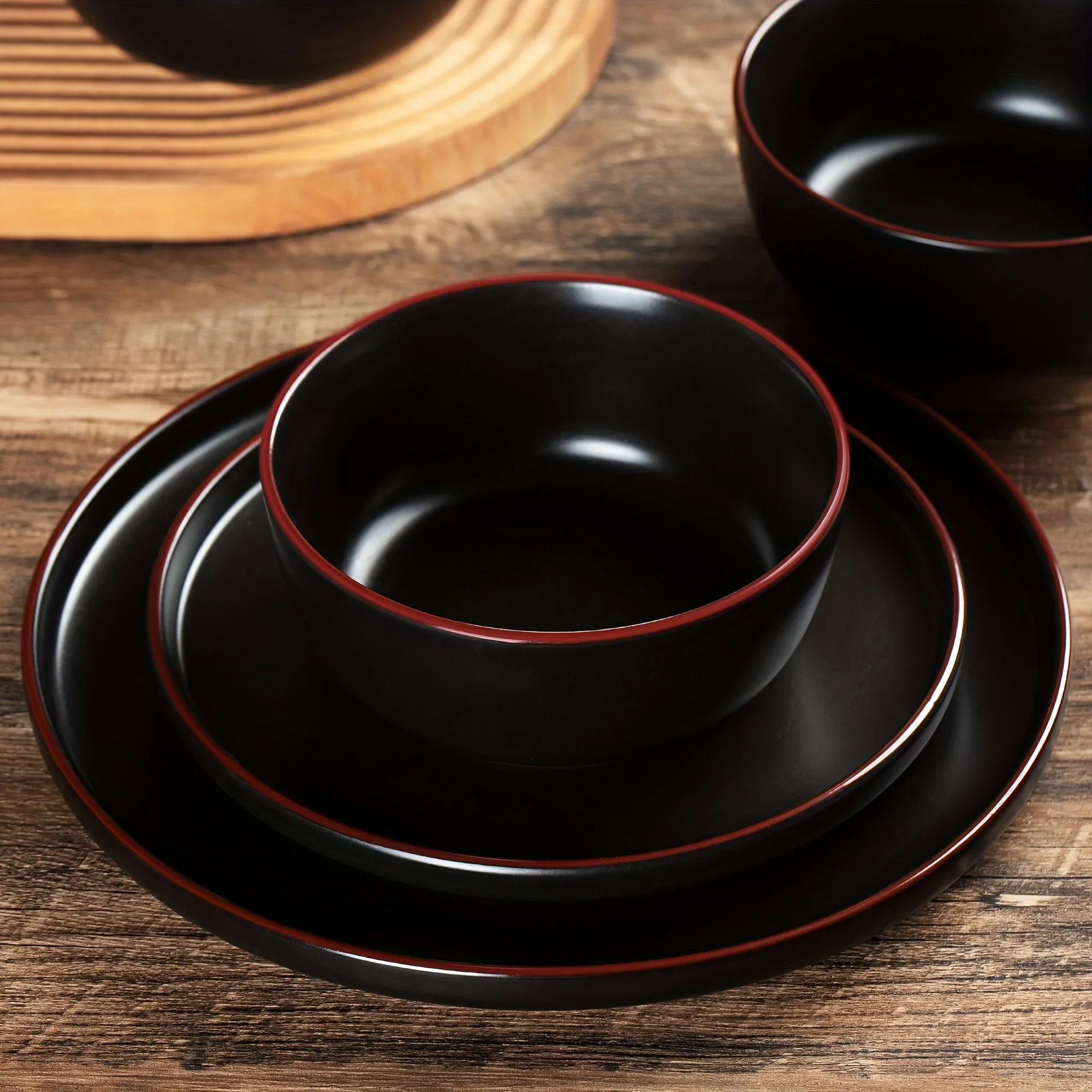

KEEHOME 12-Piece Stoneware Dinnerware Set Matte Black Microwave & Dishwasher Safe Sturdy Durable Stoneware Dishes Set