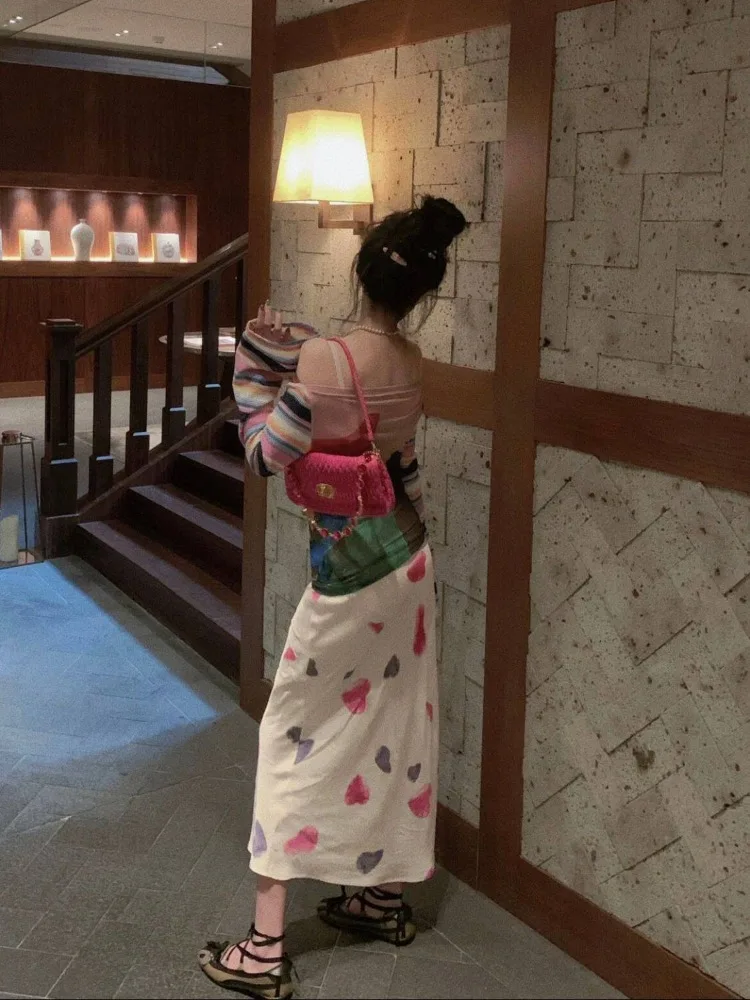 Kimutomo T 셔츠 여성 패치 워크 인쇄 슬래시 넥 섹시한 긴 소매 오프 숄더 Y2k 하라주쿠 빈티지 패션 숙녀