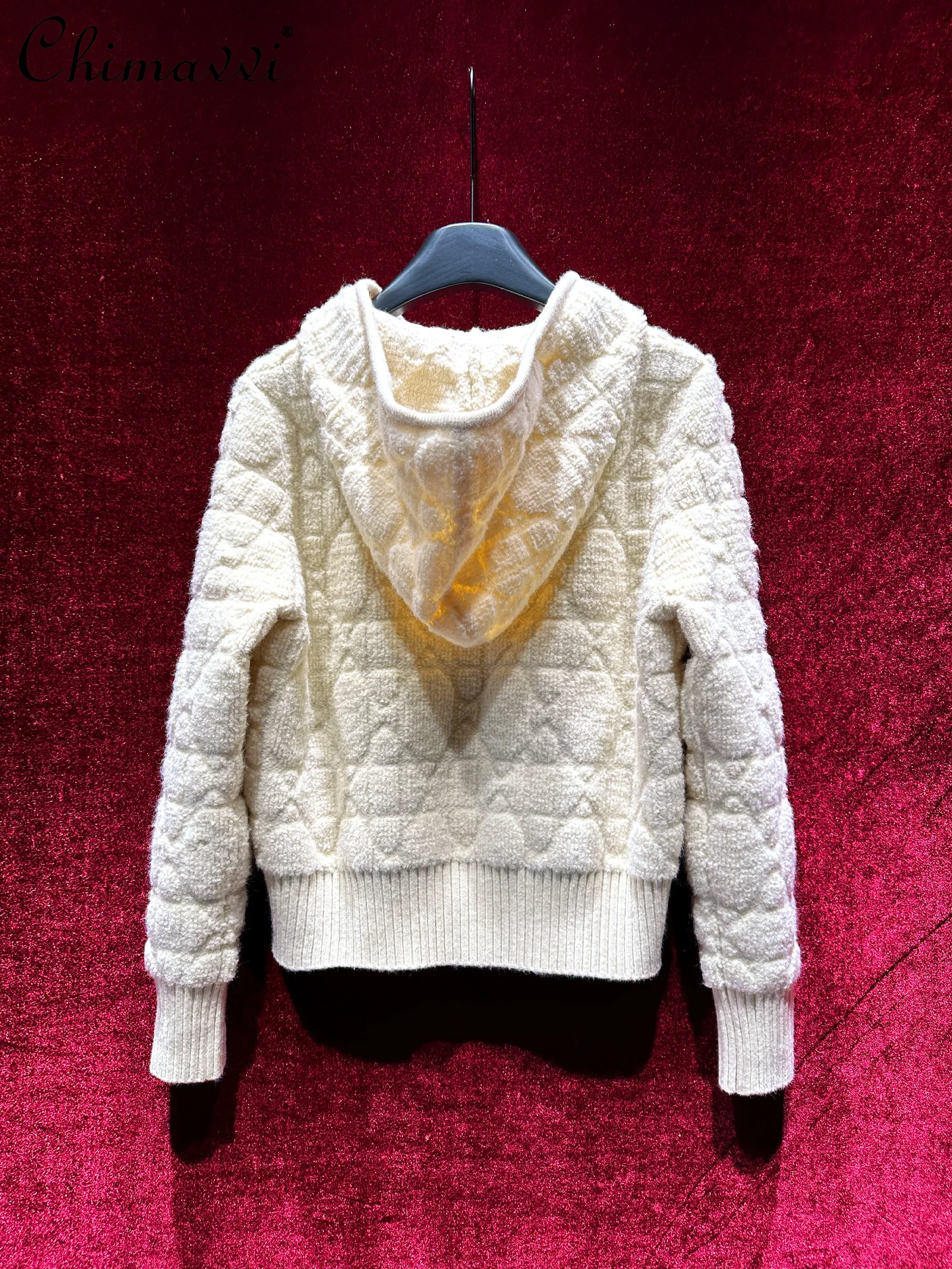 

Light Luxury High-End Fashion Thickened Hooded Sweater Coat Women Long Sleeve Elegant Knitted Cardigan Autumn Winter New Style